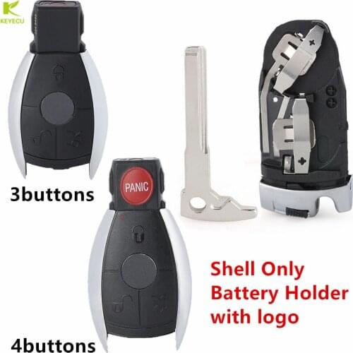 KEYECU Replacement Smart Remote Key Shell Case 3/4 Btns for Mercedes-Benz A E S G CLK SLK ML Classes + Battery Holder with logo