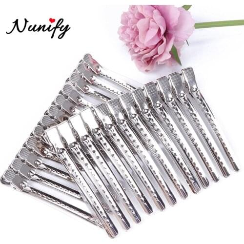 Nunify 12Pcs Hairdressing Silver Section Clamps Hair Clips Alloy Plastic Pro Hairdressing Hairpins Cutting Salon Hair Tools