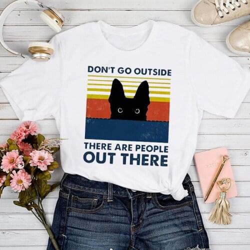 T-shirts Spring Summer Tshirt Top Lady Graphic Female Print Clothes Tee T-Shirt Women Cartoon Striped Cat 90s