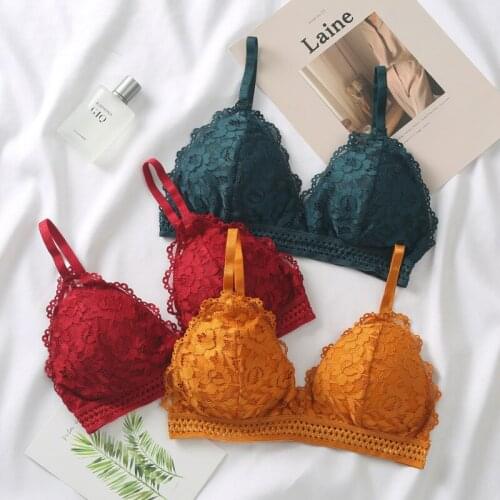 Women Lace Bra Wirefree Bralette Sexy Lingerie Female Triangle Brassiere Deep V Thin Wireless Underwear Push Up Bras For Women