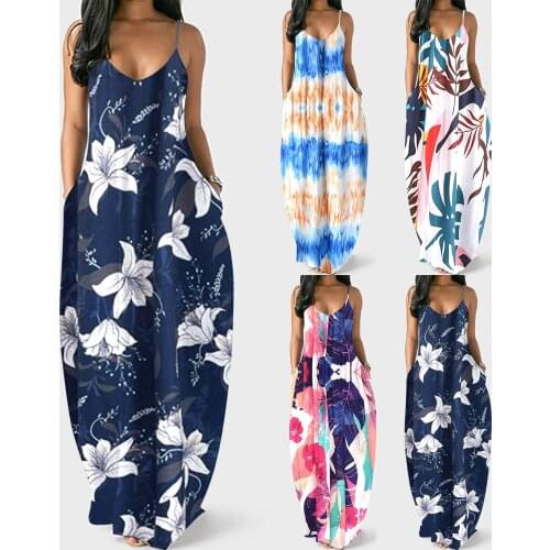 Plus Size 3XL Sexy Women Dress Summer Casual Sleeveless Maxi Dress Women Strap Boho Long Dress Tank Floral Print Sundress Robe