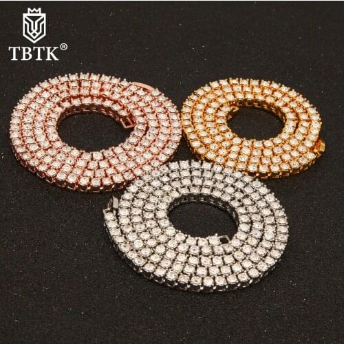 TBTK One Row Tennis Chain Choker Necklace Gold Zinc Alloy Metal Jewelry Paved Bling Crystal Zircon Punk Style Hiphop Man Luxury