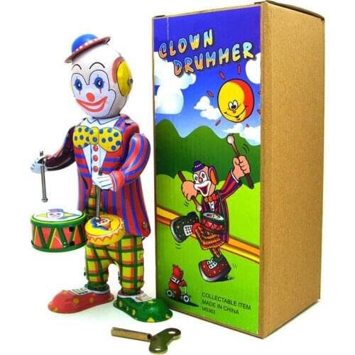 Antique Style drumming clown Tin Toys Wind Up Toys Robots iron Metal Models for Children/Adult Home Decoration Metal Craft