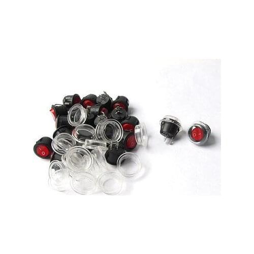 Free shipping !20 Pcs AC 6A/250V 10A/125V 2 Terminals SPST Red Lamp O/F Round Rocker Switch