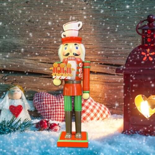 35CM Christmas Nutcracker Soldier Wooden Colorful Printed Cartoon Walnut Puppet Christmas Tree Decoration New Year Gift For Kids