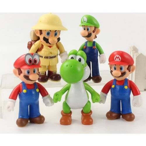 5pcs/set 9.5-10cm Super Mario Figure Toys Cartoon Mario Yoshi Luigi PVC Model Figure Toys Dolls