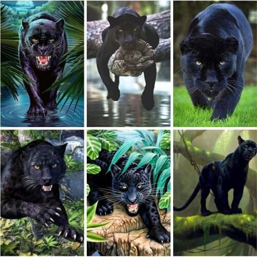 YIBRIGHT 5D Diamond Painting Full Square/Round Animal Black Panther Diamond Mosaic Embroidery Rhinestone Picture Home Decoration