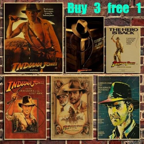 American Action Adventure Movie Indiana Jones and the Temple of Doom Retro Kraft Poster Bar Office Cafe Home Art Wall Stickers