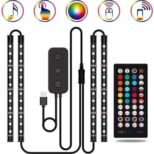 Car RGB LED Strip Light Colors Car Styling Decorative Atmosphere Lamps Car Interior Light APP control + button + remote control