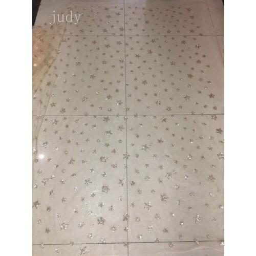Free shipping Free shipping HL0272# Pale gold star apricot mesh African cloth glitter powder for wedding party wedding dress