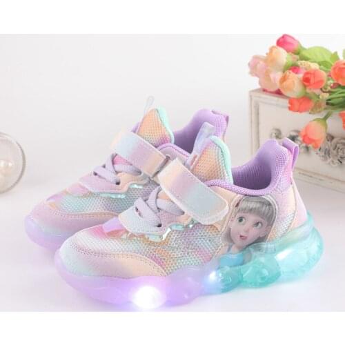 Disney Childrens 2021 Frozen Elsa luminous sneakers children flashing shoes for tenis infantil Led glowing sports girls shoes
