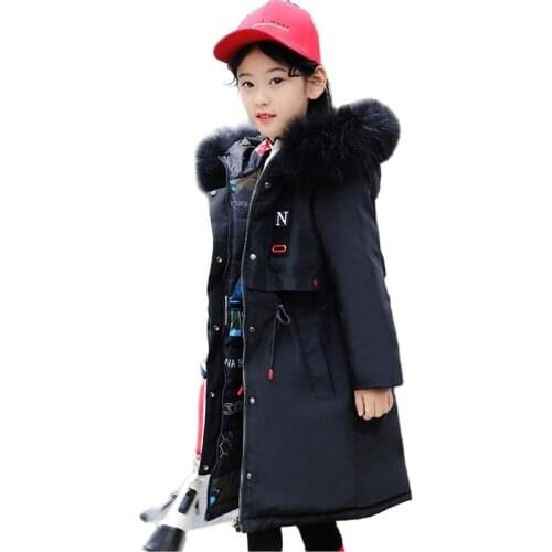 5-16 Years Children Girl Down Jacket Winter Thick Warm Long Coat Raccoon Fur Hooded Kids Outerwear Clothes Two Sides Can Wear