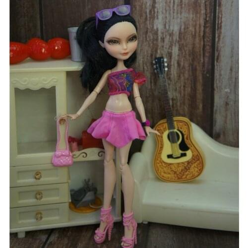 Fashion Doll Clothes Set for Monster High Doll Outfits Red One-shoulder Short Top Pink Skirt For Monster Dolls Costume DIY Toys