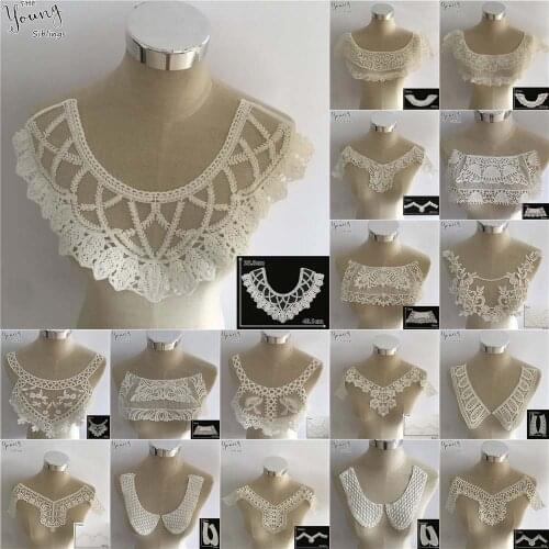 Fashion style White Embroidery Applique Lace Fabric Neckline DIY Tulle Lace Collar Sewing Clothing Accessories Craft Supplies