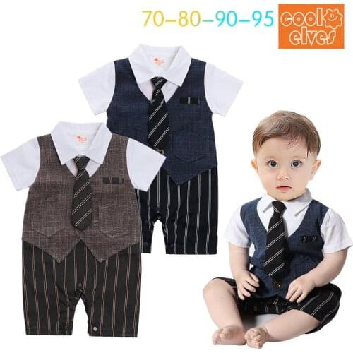 Summer Baby Toddler Boy Rompers Little Gentleman Tie Outfit Newborn One-piece Cotton Clothing Jumpsuit Boys clothes Party Suits