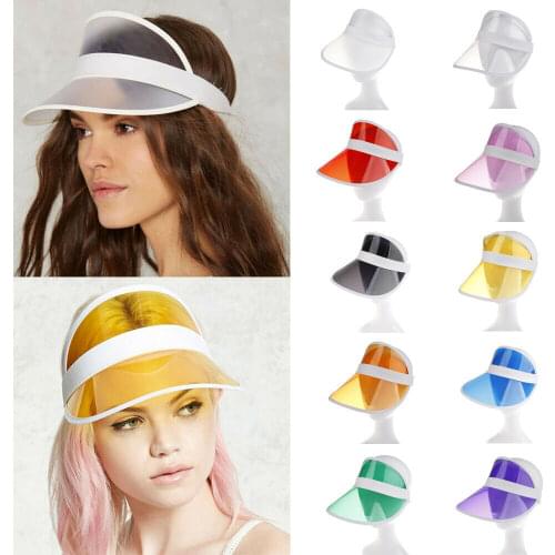 Hot Summer PVC Hat Solid Sun Visor Party Casual Hat Clear Plastic Adult Women Fashion Ladies Sunscreen Cap