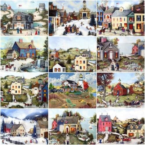 GATYZTORY Painting By Numbers Countryside Colorful House Scenery Paint Kits HandPainted Frame On Canvas Modern Home Decor 60×75c