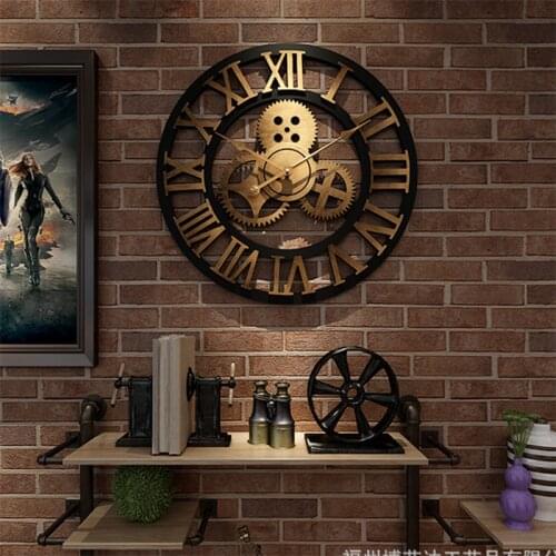 Industrial Style Wall Clock Decorative Gear Digital Clock Hanging Retro Roman Numera Decoration Living Bedroom Art Ornament