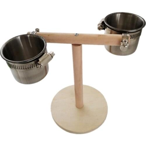 Bird Tabletop Play Stands with Stainless Steel Feeder Cups Wood Playstand Portable Parrot Training Perch