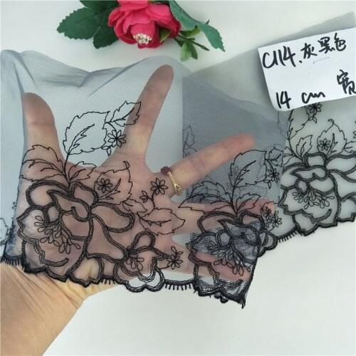 10Meters Black Grey Flower Embroidered Lace Trim Mesh Tulle Bridal Gown Fabrics Sexy Bra Lingerie Wedding Dress Clothes Sewing