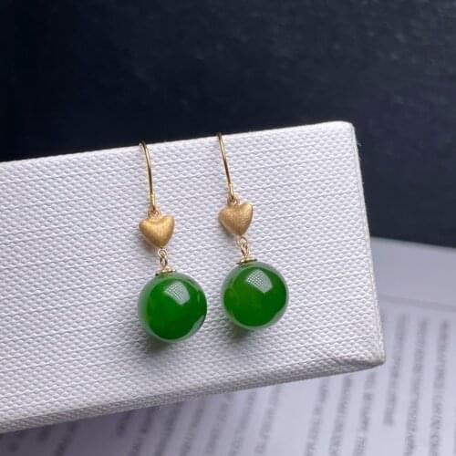 SHILOVEM 18k yellow gold Natural Jasper drop earring classic fine Jewelry women wedding women gift 10*10mm myme10106681by