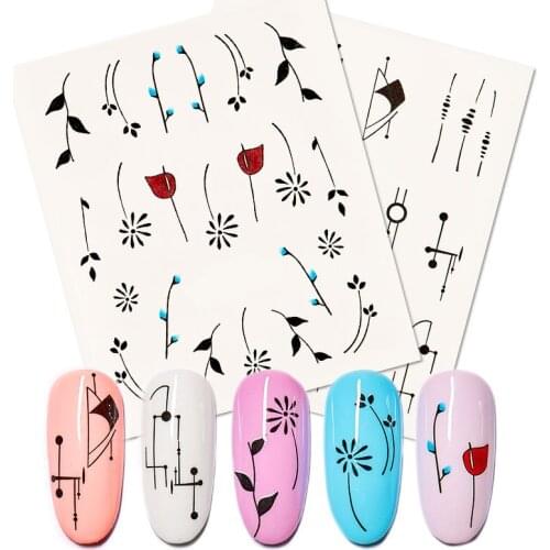 1 Sheet Nail Water Transfer Sticker Linear Flower Pattern Slider for Manicure Nail Art Watermark Tip Nail Art Decorations