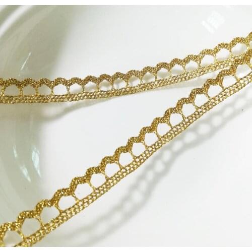 1M High Quality Latest Gold Lace Fabric 1.2cm Applique Lace Ribbon Trim Guipure Fabric Sewing Trimmings Clothing dentelle QT13