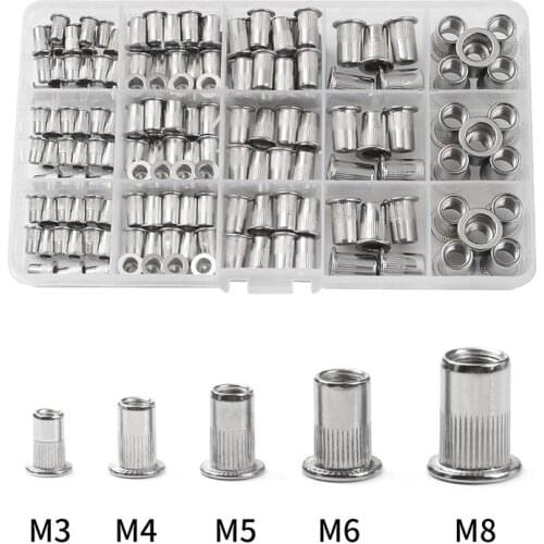 150 PCS M3 M4 M5 M6 M8 Stainless Steel Flat Head Rivet Nuts Set Insert Reveting Multi Size Rivet Nuts