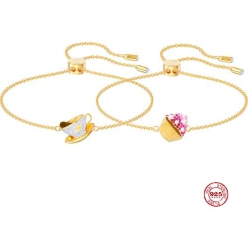 2020 Fashion Charm Pure 925 Silver Original 1:1 Copy, Small Cake Coffee Combination Wild Bracelet Female Luxury Jewelry Gifts