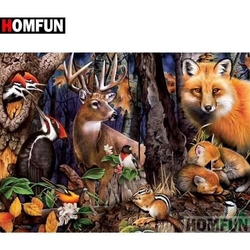 HOMFUN Diamond Painting "Fox animal forest"Cross Stitch Custom Photo Diamond Embroidery Square Round Drill Home Decor A30249