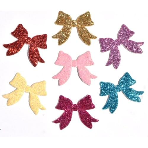 80Pcs Mixed Glitter Leather Fabric Patches Bowknot Felt Applique for Craft/Clothes DIY Scrapbooking Accessories K38