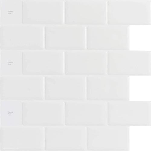 Kitchen Backsplash Tiles Peel and Stick White Brick Subway for Kitchen, Bathroom 10 Pieces 12''x12
