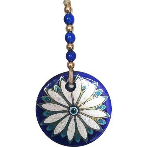Big Size-14 cm Diameter- Colored Patterned Glass Blue Evil Eye Wall Hanging Ornament – Turkish Nazar Bead - Ho