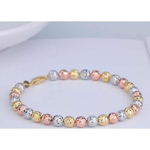 Pure 18K Multi-tone Gold Bracelet AU750 Gold 5MM Buddha Beads Bracelet