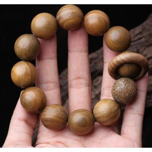 High Quality Sandalwood Mens Green 20mm Beaded Bracelet Meditation Wrist Bracelet
