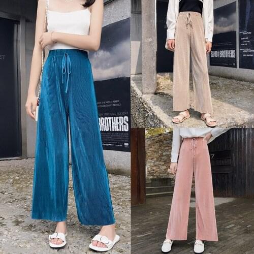 2021 Summer Ice Silk Chiffon Wide-Leg Pants Drape Mop The Floor Straight-Leg Pants High-Waist Loose Women Pants Women Trouser