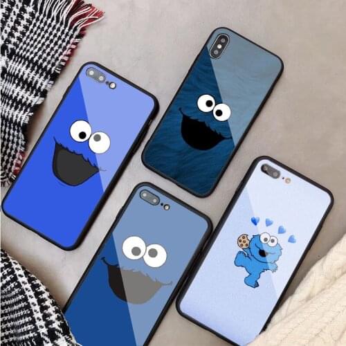 Cookie monster cartoon Tempered Glass Phone Case For iphone 12 11 Pro Max 5 6 7 8 X XS XR XSMax Shell 12Pro Max Cover Shell