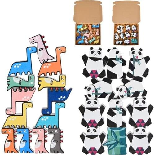 Kids Wooden Jenga Balance Toys Stacking Blocks Game Creative Educational Animal Building Blocks Gifts Desktop Interaction Toys