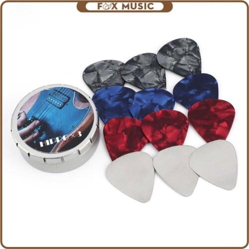 Guitar Pick Stainless Steel Celluloid Pick W/ Metal Storage Box Electric Guitar Picks Guitar Accessories