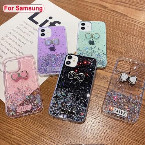 Gradient Glitter Stars Clear Phone Case For Samsung S21 S20 Plus Note 20 Ultra A52 A72 A32 A42 A12 A51 A71 Bowknot Soft Cover