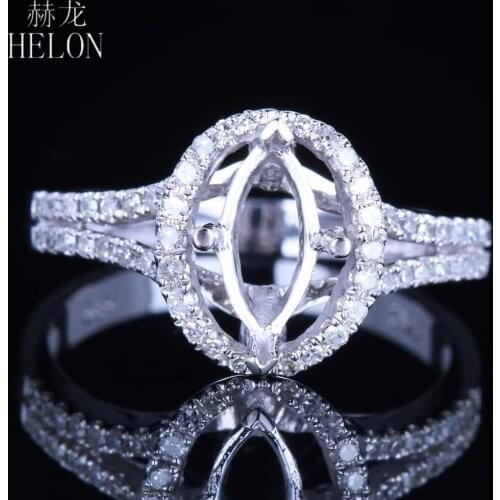 HELON Marquise 8x4mm Solid 10K White Gold Real Natural Diamonds Semi Mount Engagement Wedding Ring Women Trendy Fine Jewelry