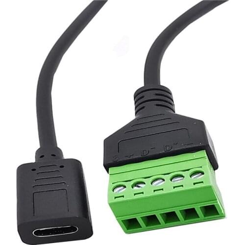 USB 3.1.type-c Female to 5 Pin/Way Female Bolt Screw Shield terminals Pluggable Type Adapter cable 0.3m