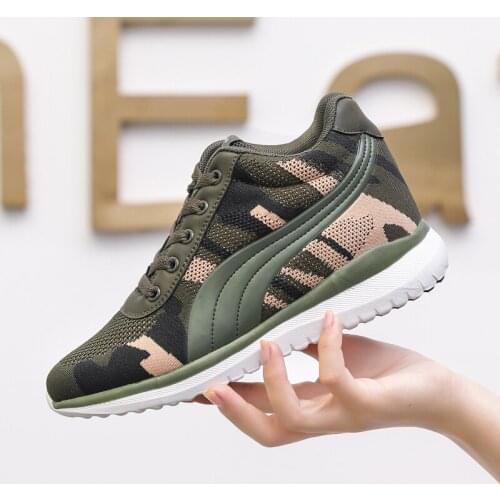 Camouflage Women Sneakers Hiden Increasing Running Shoes Army Green Female Outdoor Walking Shoes Comfortable Leisure Wedge Sport