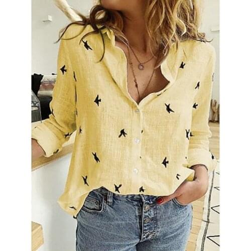 Button Lapel Cardigan Top Lady Loose Long Sleeve Oversized Shirt Womens Blouses Spring Leisure White Yellow Shirts Blusas Mujer