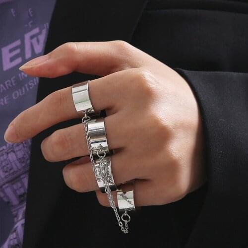 Punk Cool Hip Pop Chain Rings for Women Silver Color Multiple Connected Chain Link Open Finger Rings Party Gift Jewelry