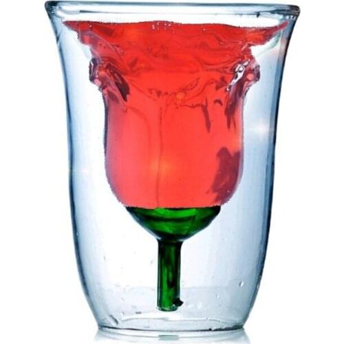 Creative Double-layer Glass cup Rose,180ml Heat-Resistant Glass wine coffee Juice teacup Dinkware Home office Bar Party
