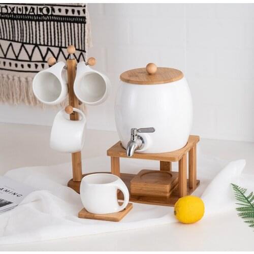 Creative Ceramic Large Capacity Water Cup Kettle Juice Drink Bucket With Copper Faucet Living Room Home Furnishing Decoration