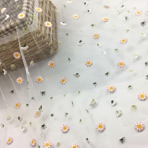 2yards Daisy Floral Embroidery Transparent French Net Lace Fabric African Tulle Mesh Lace Fabric High Quality For Clothing Dress