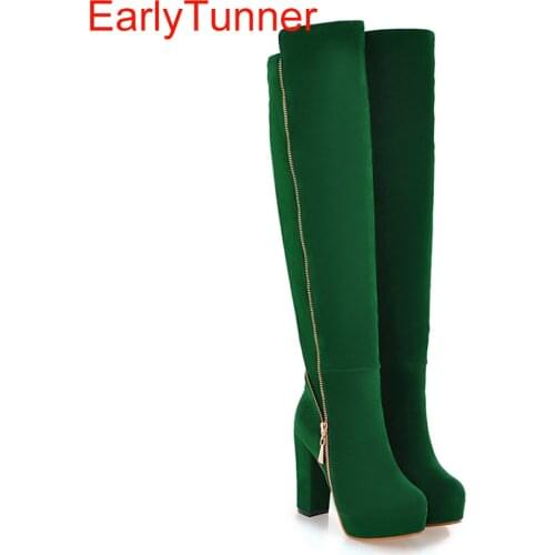 Sales Hot Elegant Black Army Green Women Over Knee Thigh High Snow Boots Ladies Shoes AI116 High Heels Plus Big size 10 43