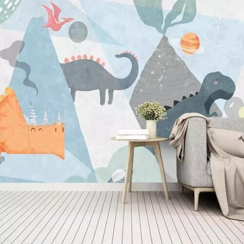 Milofi custom 3D wallpaper mural simple hand-painted cartoon dinosaur planet volcano childrens room background wall decoration